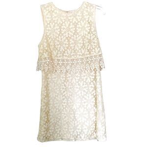 Forever 21 Cream White Eyelet Lace Embroidered Mini Shift Dress Size Medium